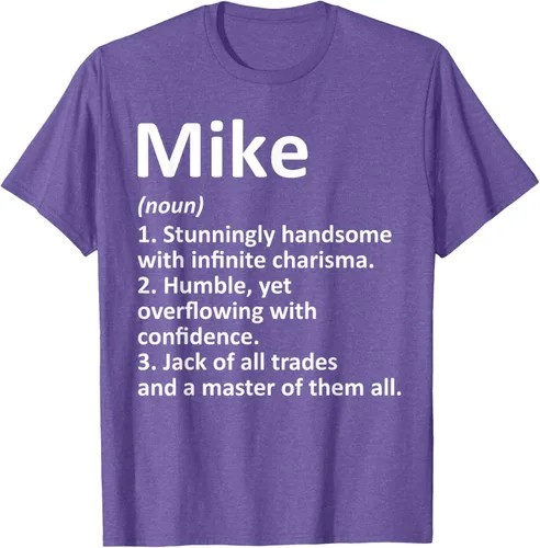 Vista 11 de MIKE Definition - Camiseta divertida para regalo de cumpleaños con nombre personalizado, Negro, S
