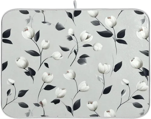 Vista 16 de Tapete de secado de platos de primavera naranja con flor de amapola para encimera de cocina, tapete escurridor absorbente de microfibra, tapete
