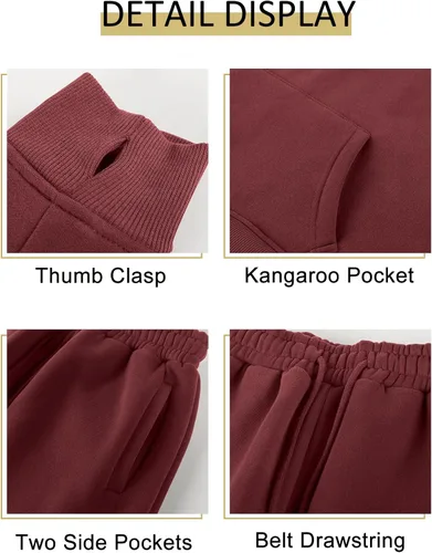 Vista 12 de Kissonic Conjunto deportivo de forro polar para mujer, 2 piezas, sudadera con capucha y pantalones deportivos