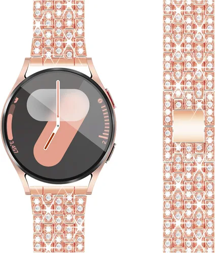 Vista 13 de Correa de diamantes compatible con Samsung Galaxy Watch 4 5 FE - Correa de 1.575 pulgadas con protector de pantalla, 0.787 pulgadas de liberación