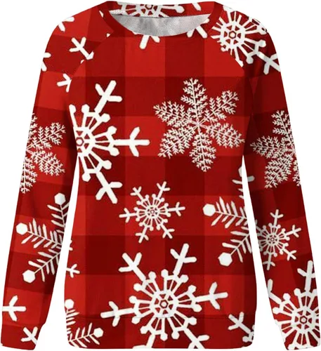 Vista 3 de Mzkdieey Sudadera navideña de manga larga para mujer, con estampado de Papá Noel, manga raglán, cuello redondo, suéter de regalo de Navidad