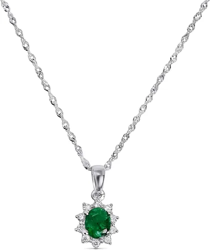 Vista 2 de Collar con colgante de flor de oro blanco de 14 quilates con esmeraldazafiro con diamantes