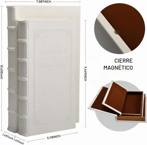 Vista 4 de Libros decorativos con cuero sintético blanco, caja de libros decorativa para decoración del hogar, exhibición, decoración de libros de mesa