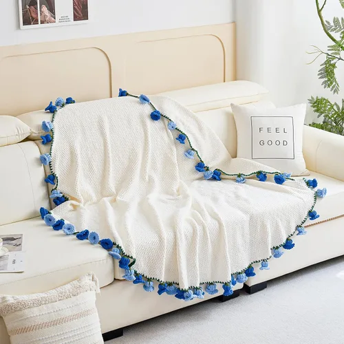 Vista 8 de Manta Decorativa de Ganchillo con Ramo de Flores, Manta Tejida a Mano con Flores, Lindo Regalo Romántico para Ella Novia Mamá Día de la Madre San