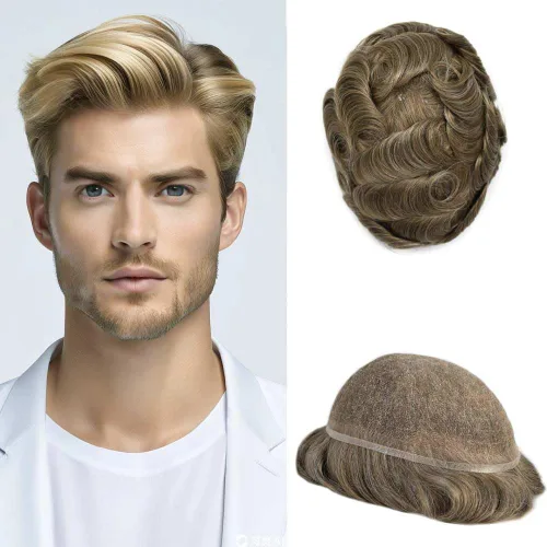 Vista 63 de Peluca de cabello humano con encaje completo, línea capilar real, para hombre, peluca de cabello con nudo blanqueado, pieza de pelo para hombres