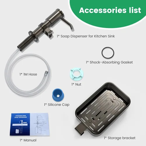 Vista 7 de Dispensador de jabón para fregadero de cocina, bomba dispensadora de jabón de aleación de aluminio con soporte, kit de tubo de extensión de 40