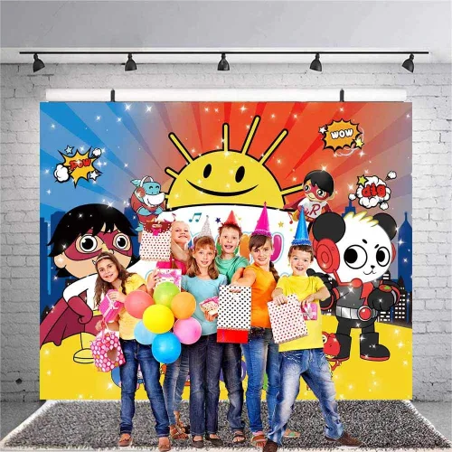 Vista 5 de Ryans World - Fondo de fondo para fiestas de niños fondo rojo para decoración de fiesta de cumpleaños 7 x 5 pies