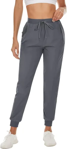 Vista 3 de MAGCOMSEN Pantalones de senderismo para mujer, de secado rápido, ligeros, con cintura elástica, con bolsillos con cremallera