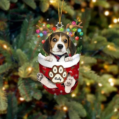 Vista 92 de Adornos personalizados de Pug cervatillo – Decoración personalizada para árbol de Navidad con patas de bolsillo de nieve