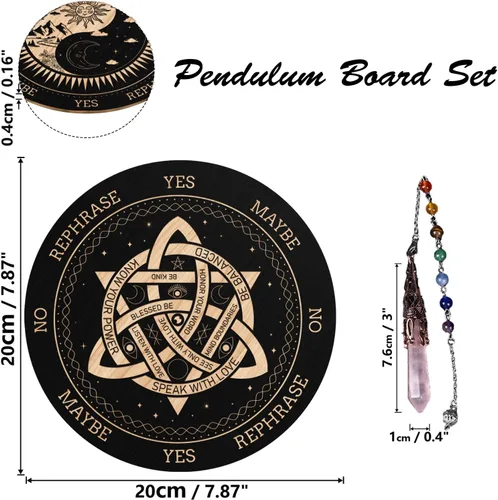 Vista 2 de ORIGACH Tablero de péndulo de nudo de 7.9 pulgadas, tablero de adivinación de brujería de madera con péndulo de radiestesia de cristal