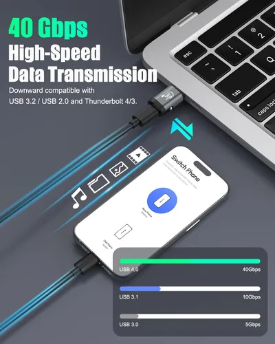 Vista 6 de MoKo Paquete de 2 adaptadores magnéticos USB C, adaptador USB C magnético con PD 240W/8K video/USB4 40Gbps para Thunderbolt 3/4, MacBook Pro/Air/ROG