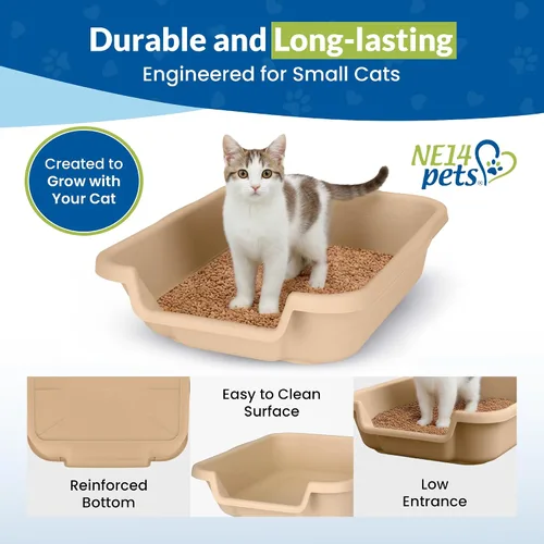 Vista 8 de KittyGoHere - Caja de arena para gatos mayores, sartén pequeña con cuchara jumbo de mango largo, caja de arena para gatos de entrada baja, ligera
