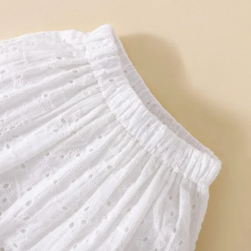 Vista 5 de BOIZONTY Conjunto de blusa corta con volantes y hombros descubiertos y falda de mezclilla con lazo y falda de verano para niñas