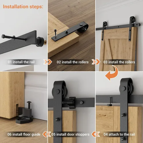 Vista 7 de CCJH Kit de herrajes para puerta corrediza de granero de 6 pies para puerta doble de 18 pulgadas de ancho resistente