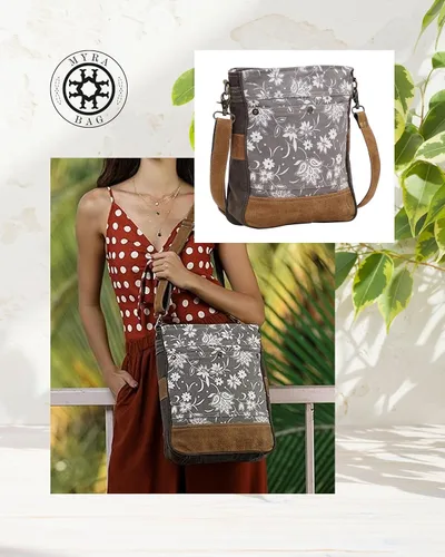 Vista 8 de Myra Bag Floral Purse - Canvas Bags for Women, Over The Shoulder Purse