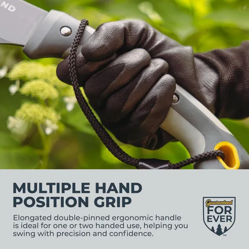 Vista 4 de Woodland Tools Machete resistente – Hoja curvada Parang de 16 pulgadas con espiga completa, mango ergonómico y funda de nailon balístico – Cortador