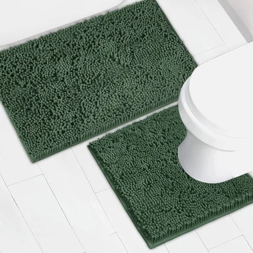 Vista 41 de Juego de 2 tapetes de baño de chenilla, superabsorbentes, con fuerte respaldo antideslizante de PVC, tapetes de baño para baño, peludos