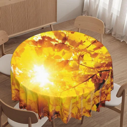 Vista 11 de Manteles redondos con temática de hojas de otoño, 48 pulgadas, tela impermeable, decorativo, reutilizable, lavable, a prueba de derrames, resistente