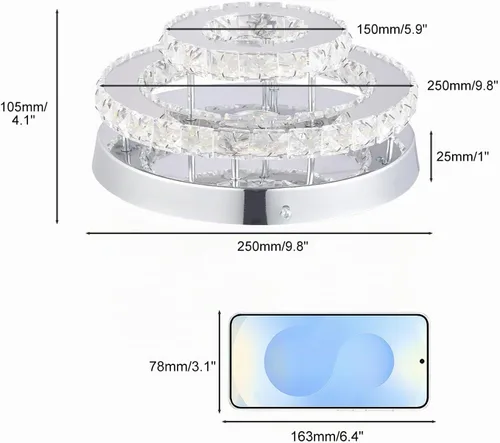 Vista 2 de Mini candelabro LED de cristal para techo, 2 capas, lámpara de techo empotrada, moderna iluminación para pasillo, escalera, cocina, baño