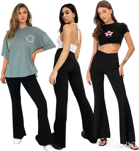 Vista 39 de ZOOSIXX Pantalones de yoga acampanados para mujer, leggings cruzados suaves con corte de bota