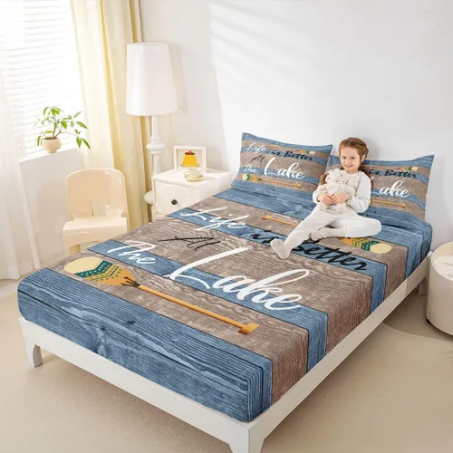 Vista 16 de Erosebridal Fishing Fitted Sheet Twin for Boys, Big Pike Fish Black Bed Sheets for Rustic Farmhouse Lake House Decor, Fishing Bedding Set Marine