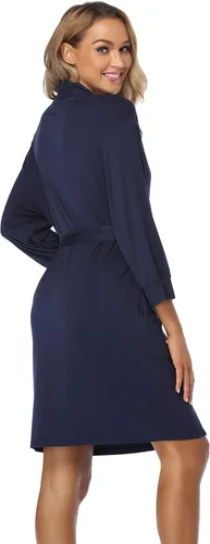 Vista 5 de Bata de algodón para mujer, ligera, para spa, de punto suave, estilo kimono, tallas S-XXL