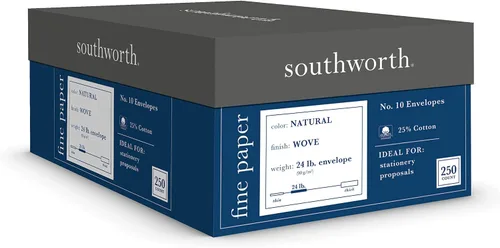 Vista 4 de Southworth J404N10 25% Algodón #10 Sobre de Negocios Natural 24 lbs. Tejido 250Caja FSC