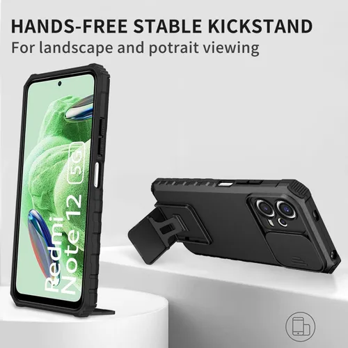 Vista 5 de Funda para Redmi Note 12 5G, Redmi Note 12 4G/Poco X5 5G con protector de pantalla de vidrio templado y cubierta de cámara deslizante, cubierta