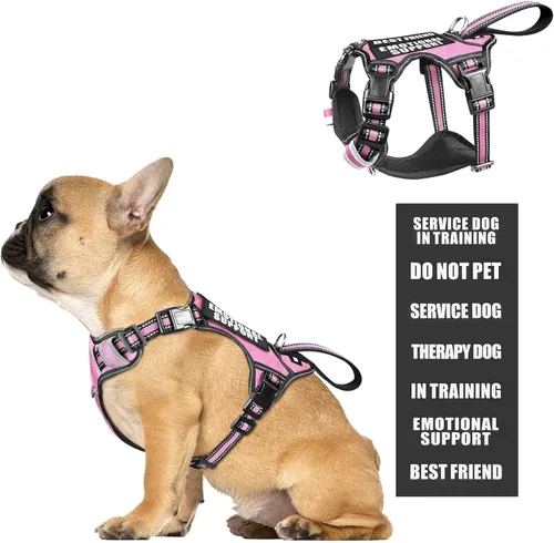 Vista 23 de Arnés para perro de servicio WINSEE sin tirones con 7 parches para perros, arnés reflectante para mascotas con asa acolchada y duradera