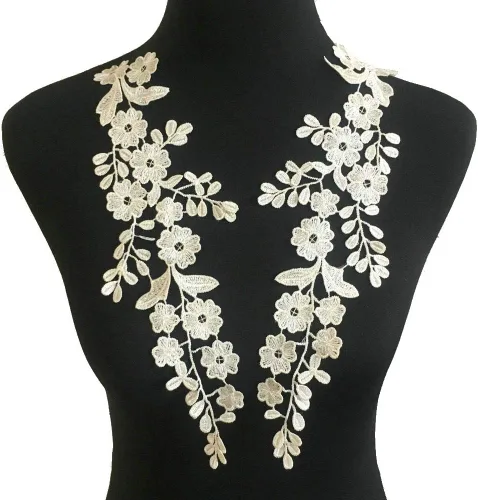 Vista 7 de 1 par de apliques de bordado para boda, encaje floral, adornos de costura (negro A)