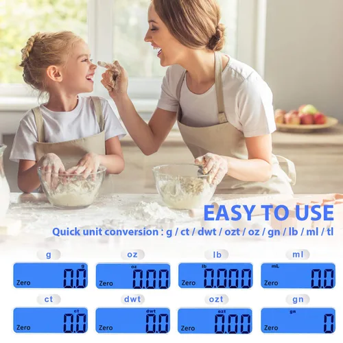 Vista 7 de Báscula de alimentos, báscula de cocina recargable con bandejas de 105.82 oz/0.00 oz, mini báscula con función de tara, báscula digital de gramos