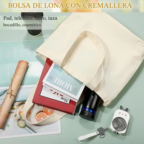 Vista 4 de Silkfly 20 Bolsas de Lona a Granel de 16.5x13.4'' Bolsas de Lona de Algodón en Blanco con Asas y Cremallera Reutilizables Lisas para Comestibles