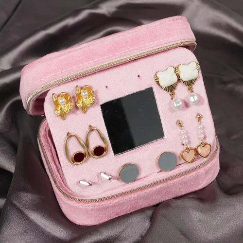 Vista 5 de ProCase Joyeros de terciopelo de felpa organizador compacto de joyas de viaje caja de joyería pequeña para mujer estuche de almacenamiento portátil