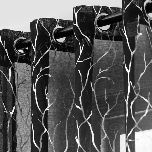 Vista 15 de Kotile Cortinas traslúcidas de rama de árbol – Cortinas traslúcidas grises con estampado de rama de árbol en lámina dorada metálica de 63 pulgadas