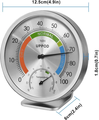 Vista 2 de 5" Higrómetro/Termómetro Interior Exterior, Indicador de Medidor de Humedad y Temperatura, Higrómetro Analógico Humidor (Versión en Inglés)