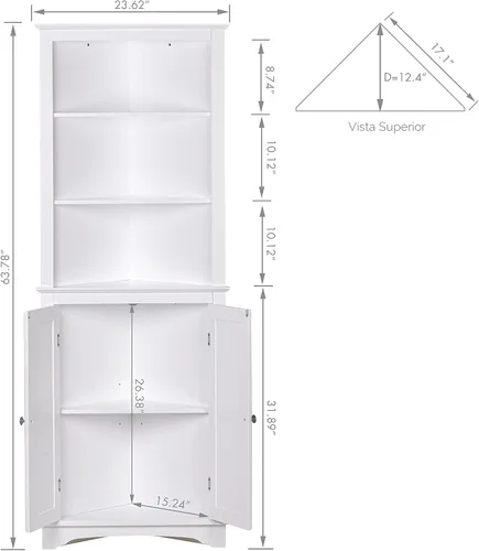 Vista 2 de Spirich Armario de esquina alto con puertas y estantes, armario de almacenamiento de esquina independiente para baño, cocina, sala de estar