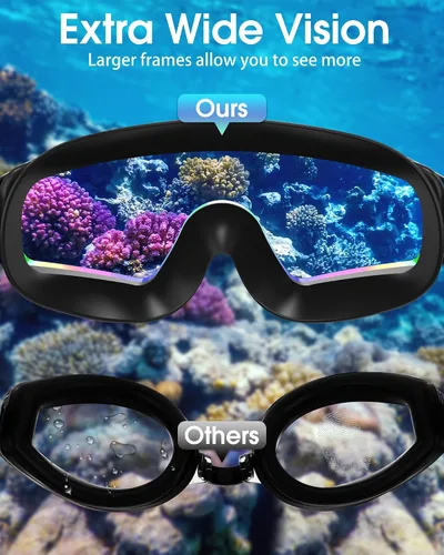 Vista 6 de Gafas de natación con tapones para los oídos, gafas de natación antivaho y anti UV de visión amplia, lentes UV de 3 colores para hombres, mujeres
