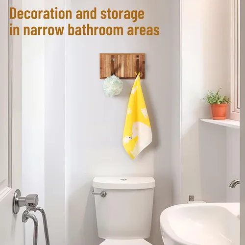 Vista 6 de Pequeño Perchero para Apartamento: 10.4 Pulgadas de Madera Rústica con 6 Ganchos de Pared Montable Retractable para Espacios Estrechos, Entrada