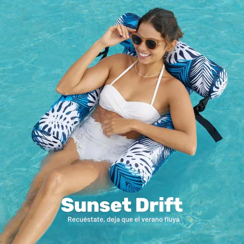 Vista 3 de Sloosh Sillas flotantes de piscina para adultos, sillas inflables de piscina, hamaca flotante con patrón de plantas para adultos, flotadores