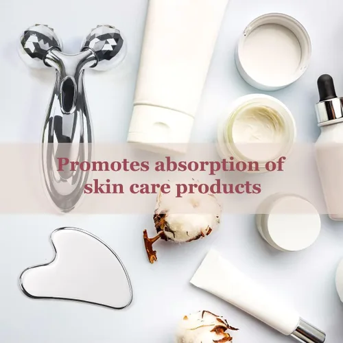Vista 5 de Juego de rodillos de acero inoxidable Gua Sha y cara, herramienta facial para esculpir la cara, cuidado de la piel de metal, masajeador para mujeres