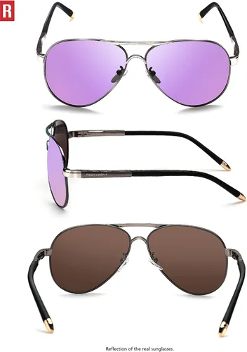 Vista 5 de ROCKNIGHT Lentes de sol polarizados estilo aviador para hombres y mujeres, lentes de sol con parte superior plana de metal, ligeras