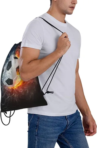 Vista 7 de Art Sports - Mochila unisex con cordón para gimnasio, mochila con cordón, impermeable, ligera, duradera, bolsa de regalo, Balón de fútbol en fuego