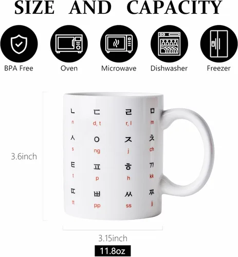 Vista 4 de BICETTO Taza de café de cerámica coreana de 12 onzas con impresionante diseño de hangul y alfabeto inglés, taza ideal para entusiastas del café