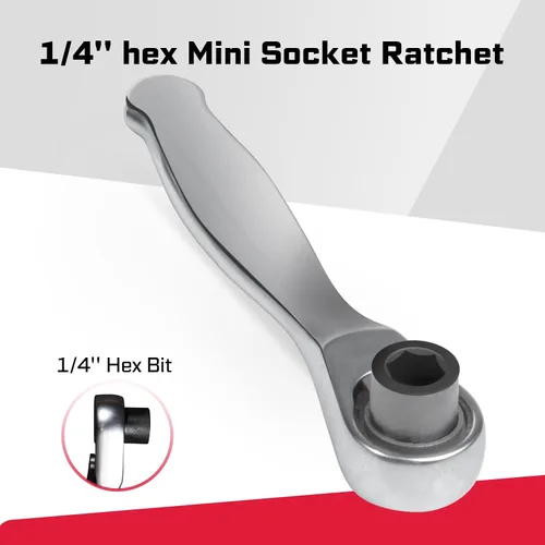 Vista 4 de GEINXURN Juego de 4 Mini Llaves de Trinquete y Soporte para Brocas, Llave de Mango de Trinquete de Accionamiento de 1/4", Llave de Vaso Reversible