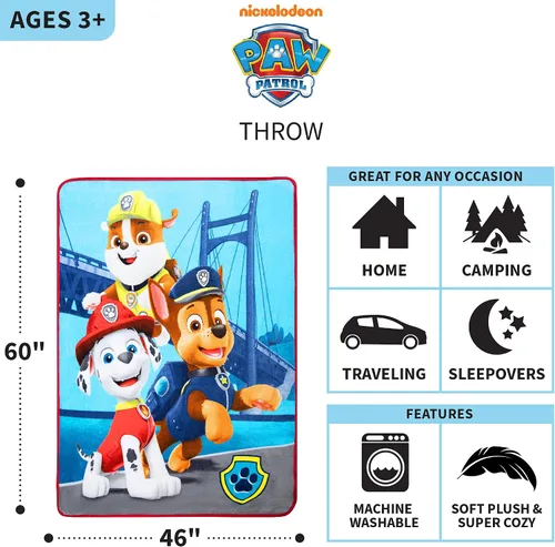 Vista 4 de Franco Ropa de cama para niños, manta súper suave de micro raschel, 46 x 60 pulgadas, Paw Patrol y funda de almohada reversible de microfibra súper