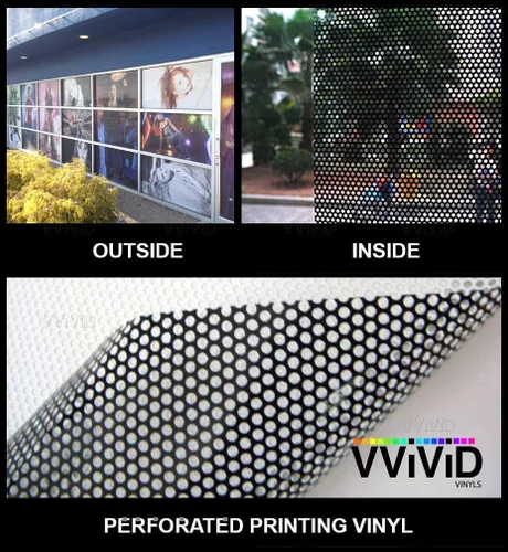 Vista 2 de VViViD Vinilo perforado de privacidad en un sentido, película adhesiva para vidrio, rollo para forrar, Blanco