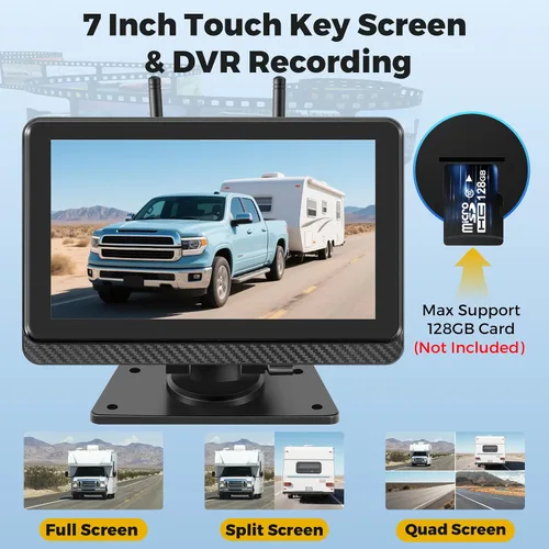 Vista 4 de Cámara de respaldo inalámbrica para camión RV, monitor HD IPS de 7 pulgadas, sistema de cámara inalámbrica digital + visión nocturna IR impermeable