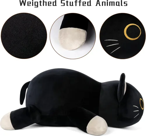 Vista 2 de Wepop Animales de Peluche con Peso de Gato Negro de 24 pulgadas, Almohada de Gato Negro con Peso de 4.2 libras, Animal de Peluche Gigante de Gato