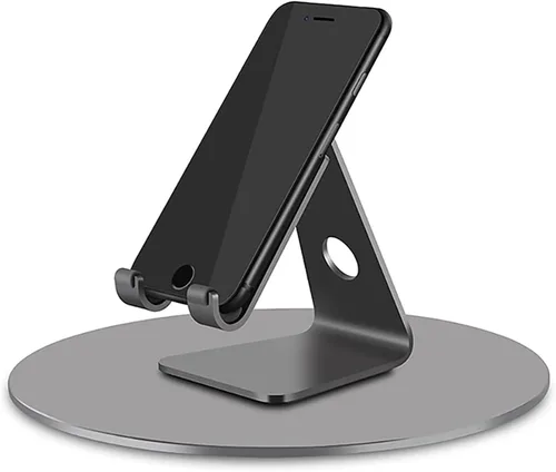 Vista 2 de Soporte de monitor de rotación de 360°, aleación de aluminio gris, amplia compatibilidad para iMac, laptop, plantas en maceta, artes y manualidades