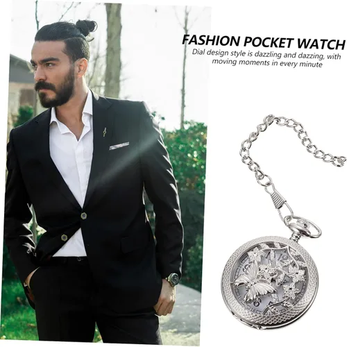 Vista 9 de ERINGOGO Reloj de bolsillo para hombre, 2 piezas, reloj minimalista con colgante de plata para hombre, colgante para hombre, relojes clásicos huecos